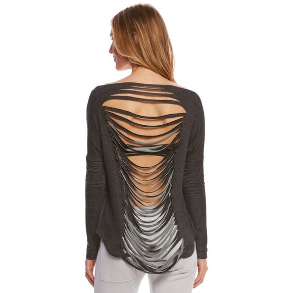 Slouchy White Black Graphic Print Cut-Out Slashed Back L/S Top | Streetwear Glam - Picture 9 of 10